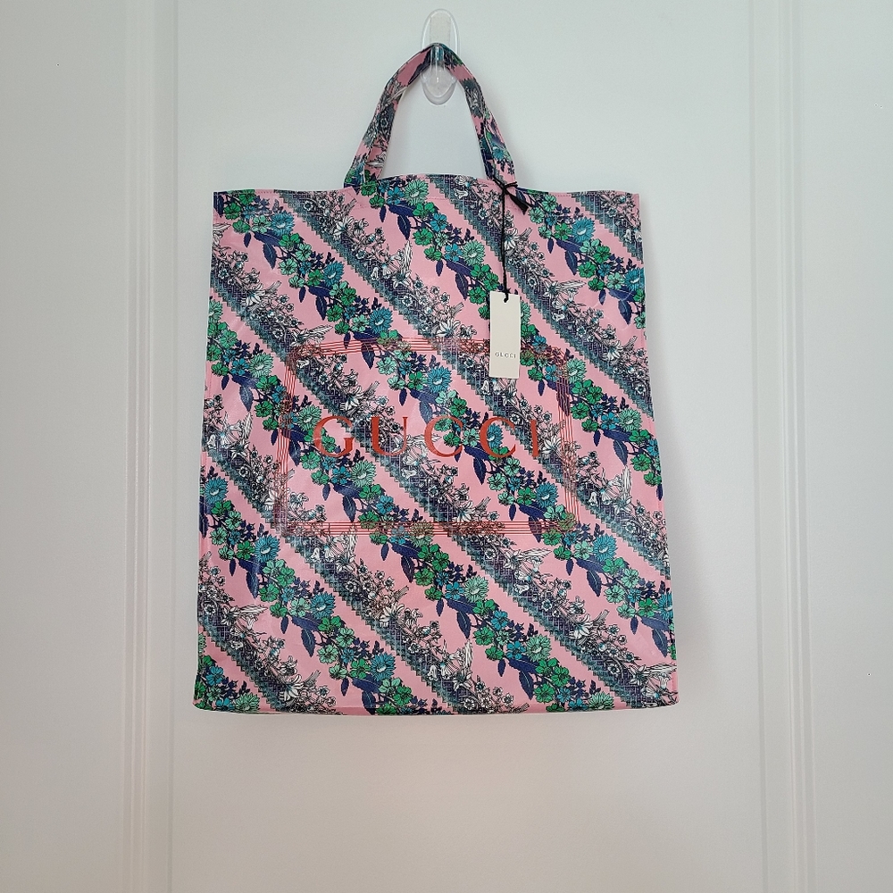 Gucci Montecarlo Pink Floral Shopper Tote Printed Coated Cotton